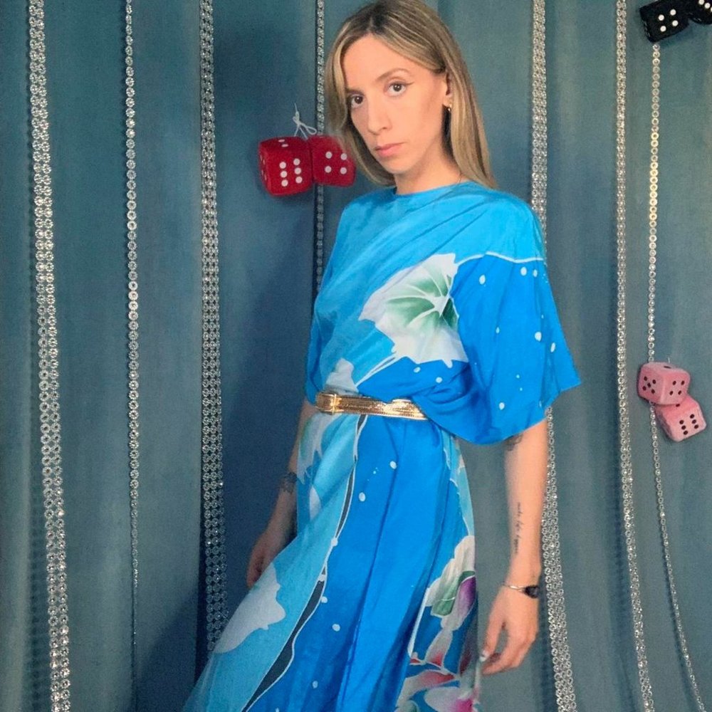 Beautiful bright blue watercolor flower kaftan